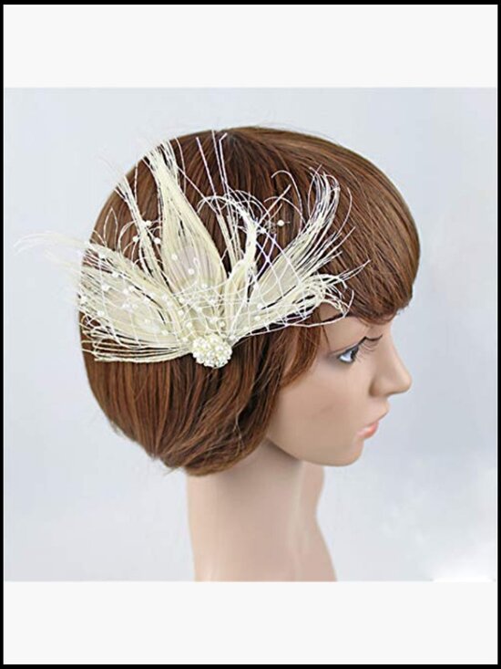 Vintage Flapper Headband Art Deco Feather Hair Clip 1920s Gatsby Accessories main image 7